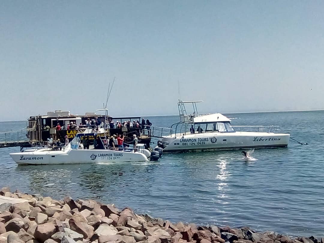 Catamaran tour boats at Pelican Point, Walvis Bay